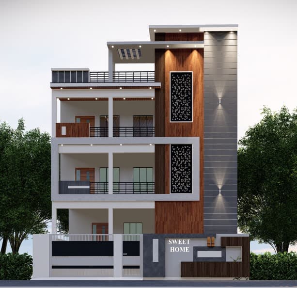 Indian House Front with Balcony