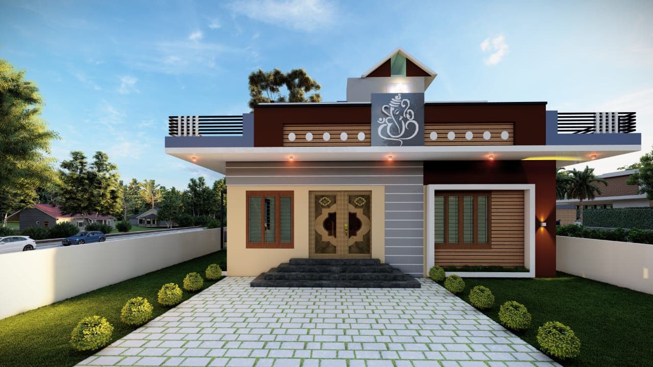Stucco Finish Indian Home Elevation