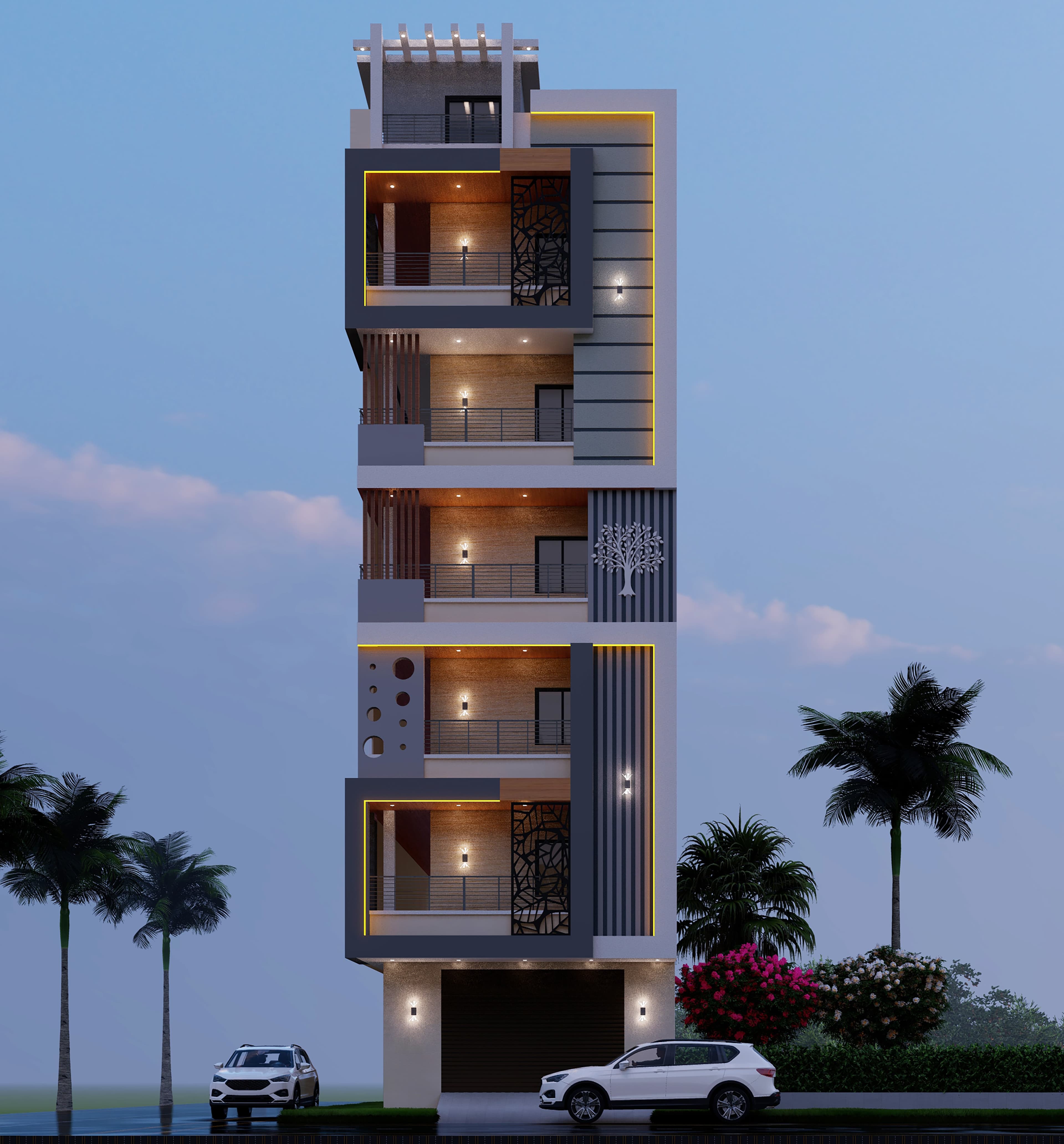Wooden Cladding Indian House Front