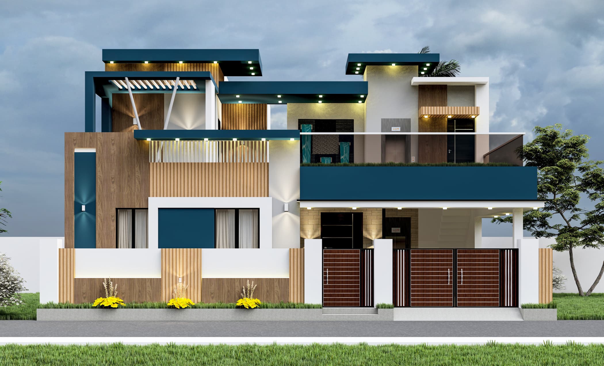 Stone Veneer Indian Exterior Design