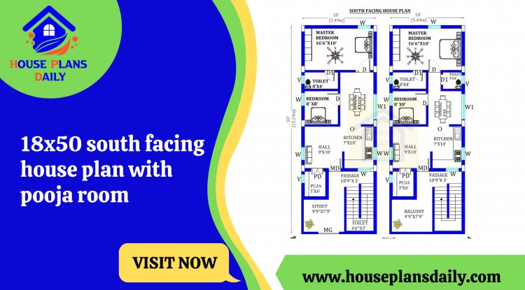 18x50 south facing house plan with pooja room
