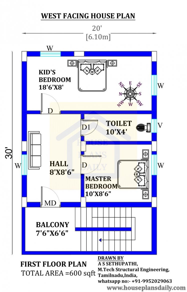 20x30 West Facing House Plan| Vastu Home