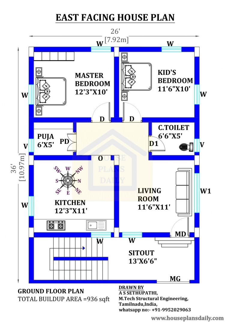 26x36 East Facing Vastu House Design House Plan And Designs PDF Books