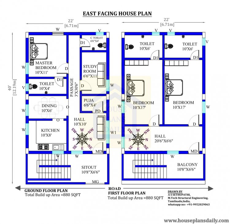 22x40 East Facing Vastu House Plan House Plans Daily Your Source For Dream House Plans Designs