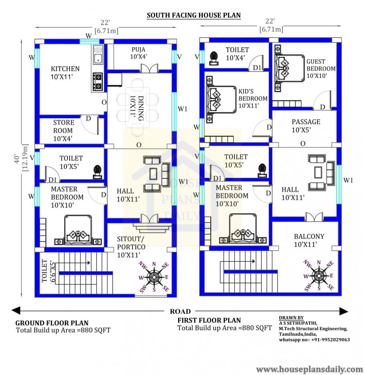 22x40 South Facing Vastu Home Design House Plan And Designs PDF Books