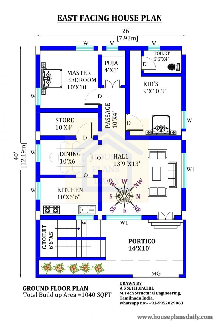 26x40 East Face House Plan As Per Vastu House Plans And Designs Find Your Dream Home