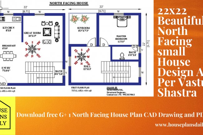 22x22 north facing small house design as per vastu shastra - House Plan ...