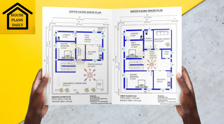 34x40 South Facing Duplex Home Design As Per Vastu