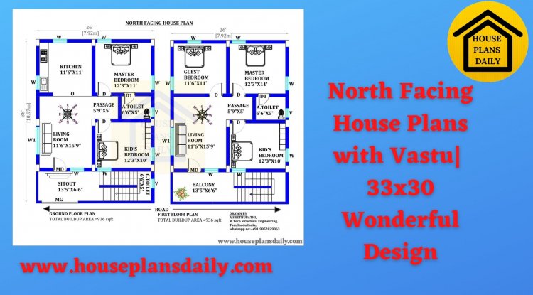 North Facing House Plans As Per Vastu| 33x30 Modern Design