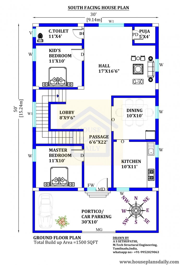 30x50 South Direction Vastu House Plan House Designs And Plans PDF 