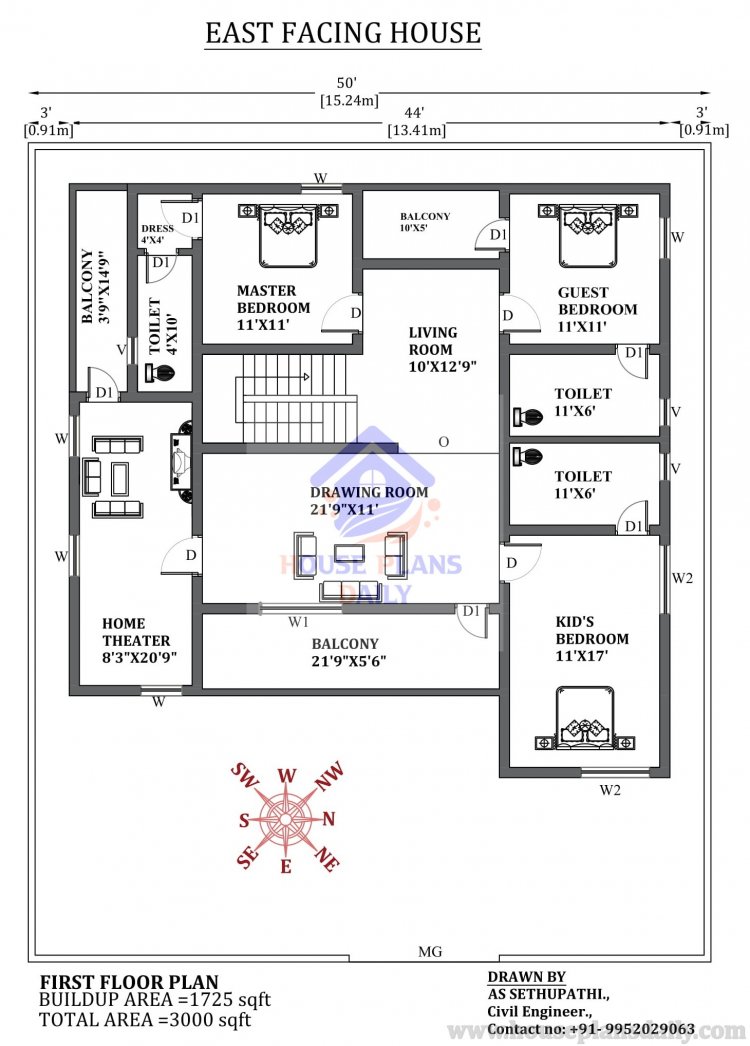 50x60 East Facing 3bhk House Plan House Plan And Designs PDF Books