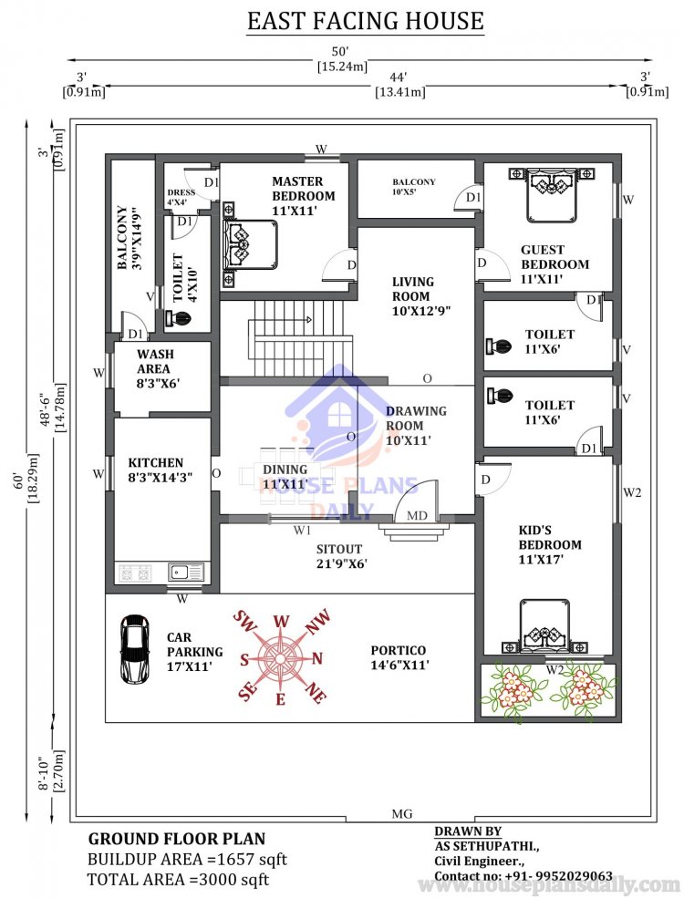 50x60 East Facing 3bhk House Plan House Plan And Designs PDF Books