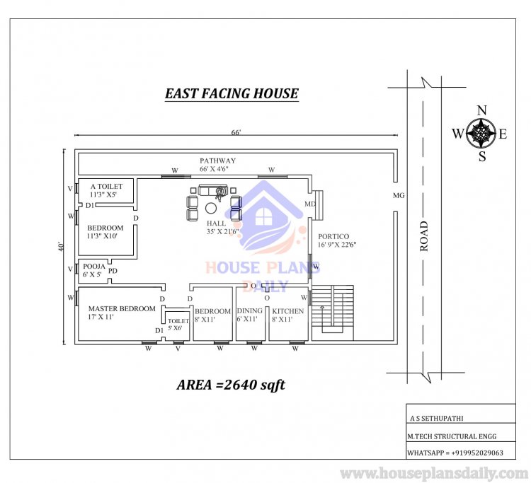 East Facing 3BHk House Plan As Per Vastu Shastra