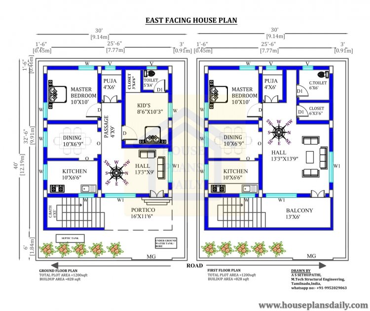 30x40 East Facing house designs