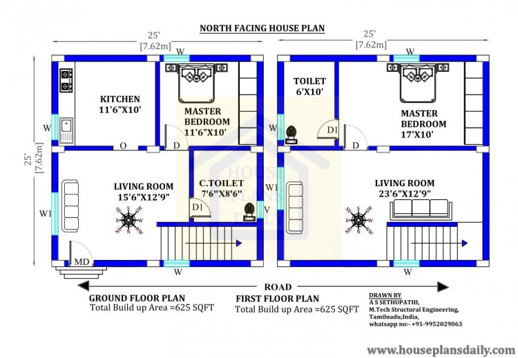 25x25 North Face Home Design With Vastu Shastra House Plan And 