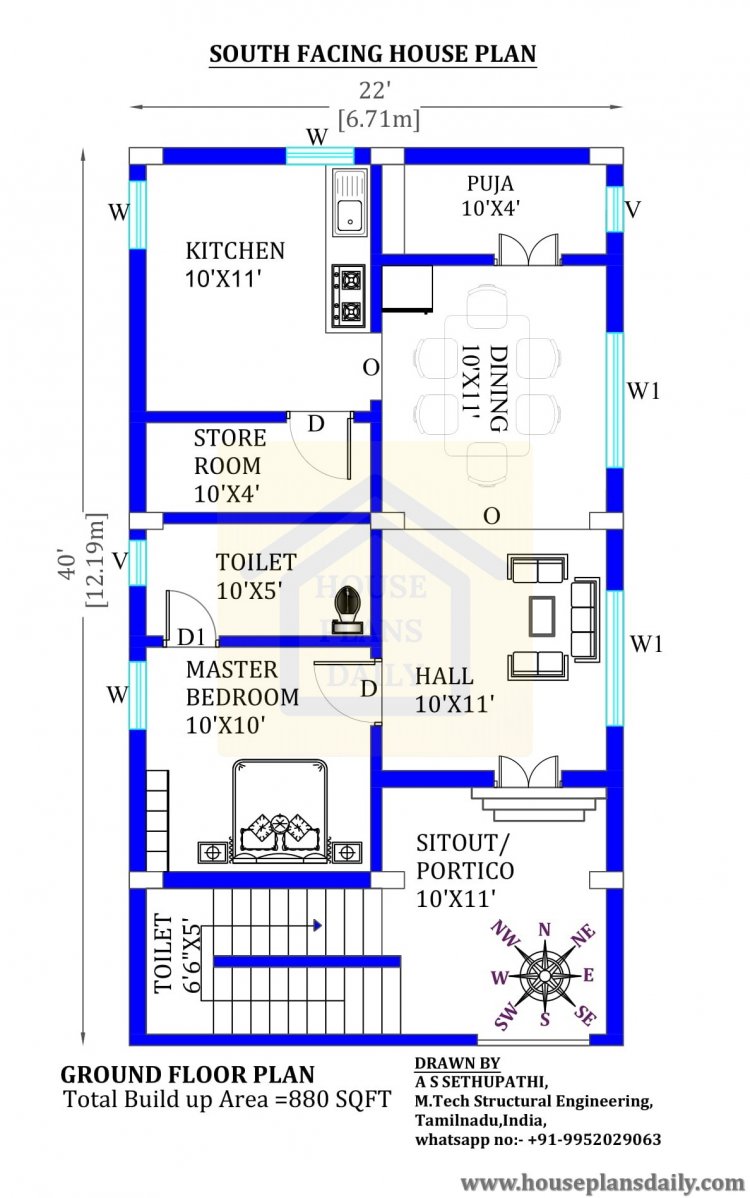 22x40 South Facing Vastu Home Design House Plan And Designs PDF Books