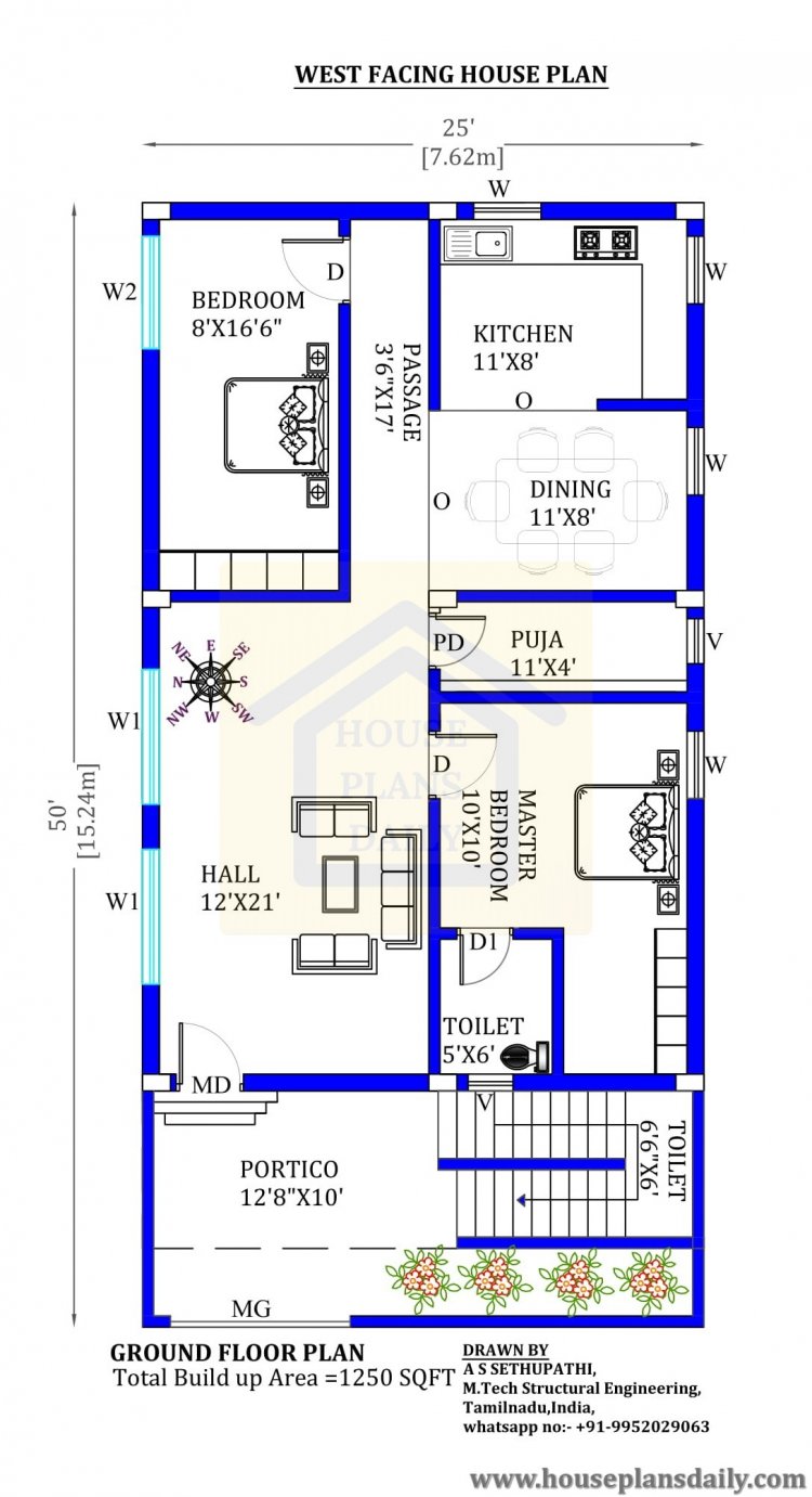 25x50 West Facing House Plan House Plan And Designs PDF Books