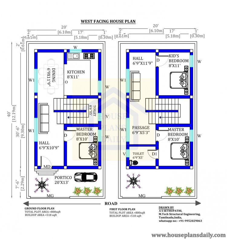 20x40 Vastu Shastra Home Plan West Facing House Plan And Designs PDF Books