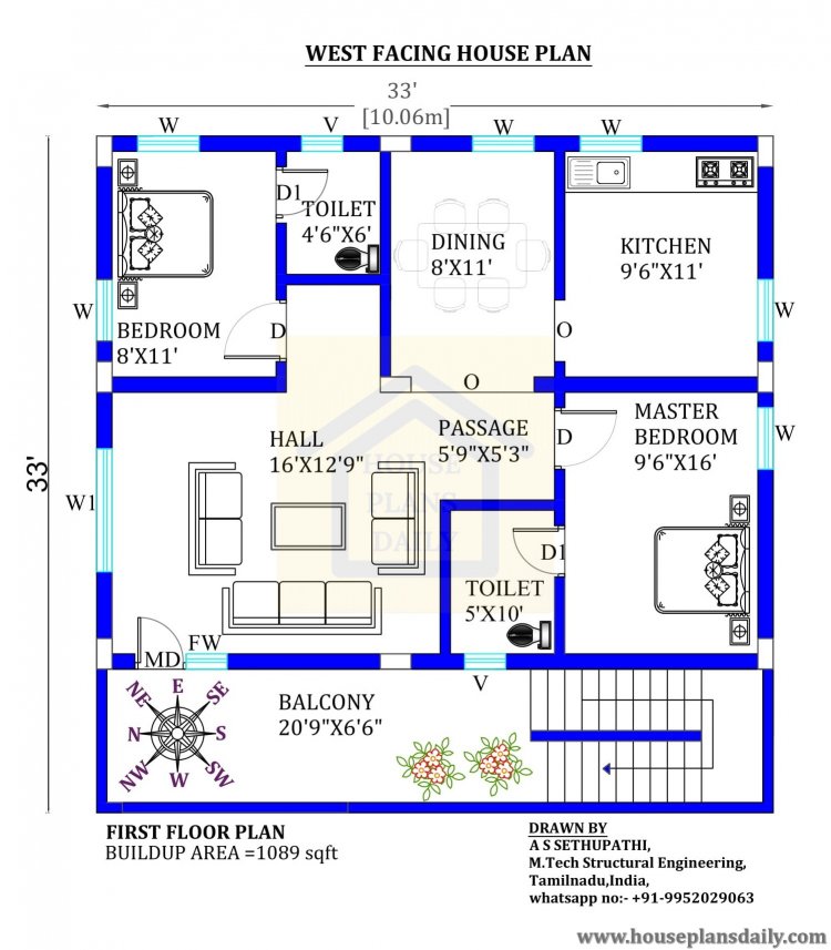 33x33 West Facing Vastu House Plan - House Plan and Designs |PDF Books