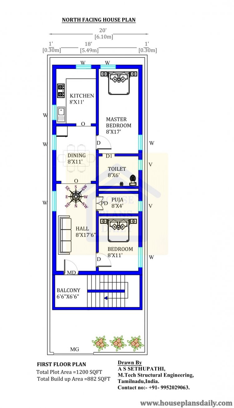 20x60 Modern House Plan 20 60 House Plan Design 20 X 60 2BHK House 