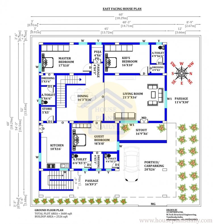 East Facing House Plan With Vastu 60x60 Home Design House Plan And 