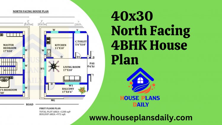 40x30 North Facing House Plan | 40x30 House Plans | North Facing 2BHK House