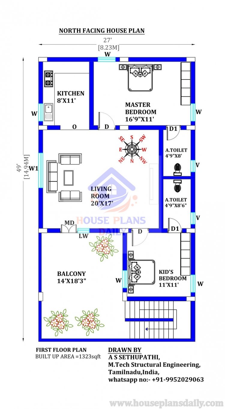 North Facing House Plan And Elevation 2 Bhk House Plan House Plan 