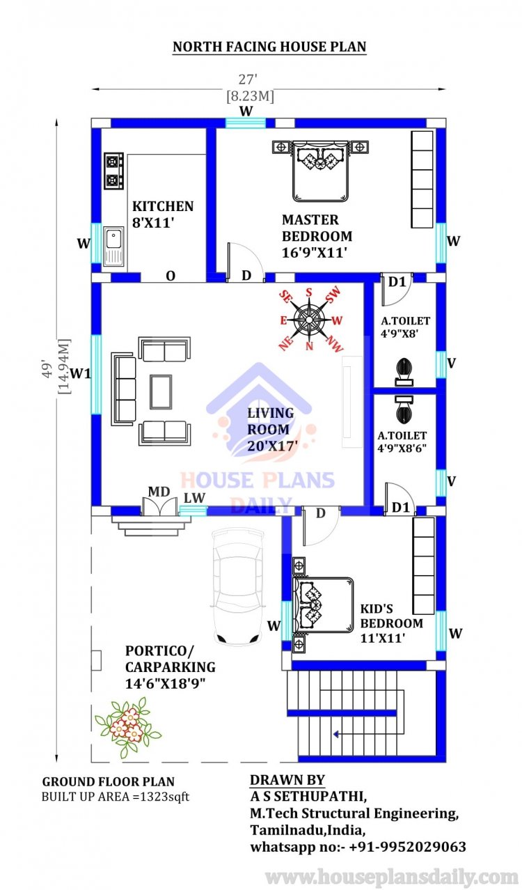 North Facing House Plan And Elevation 2 Bhk House Plan House Plan 