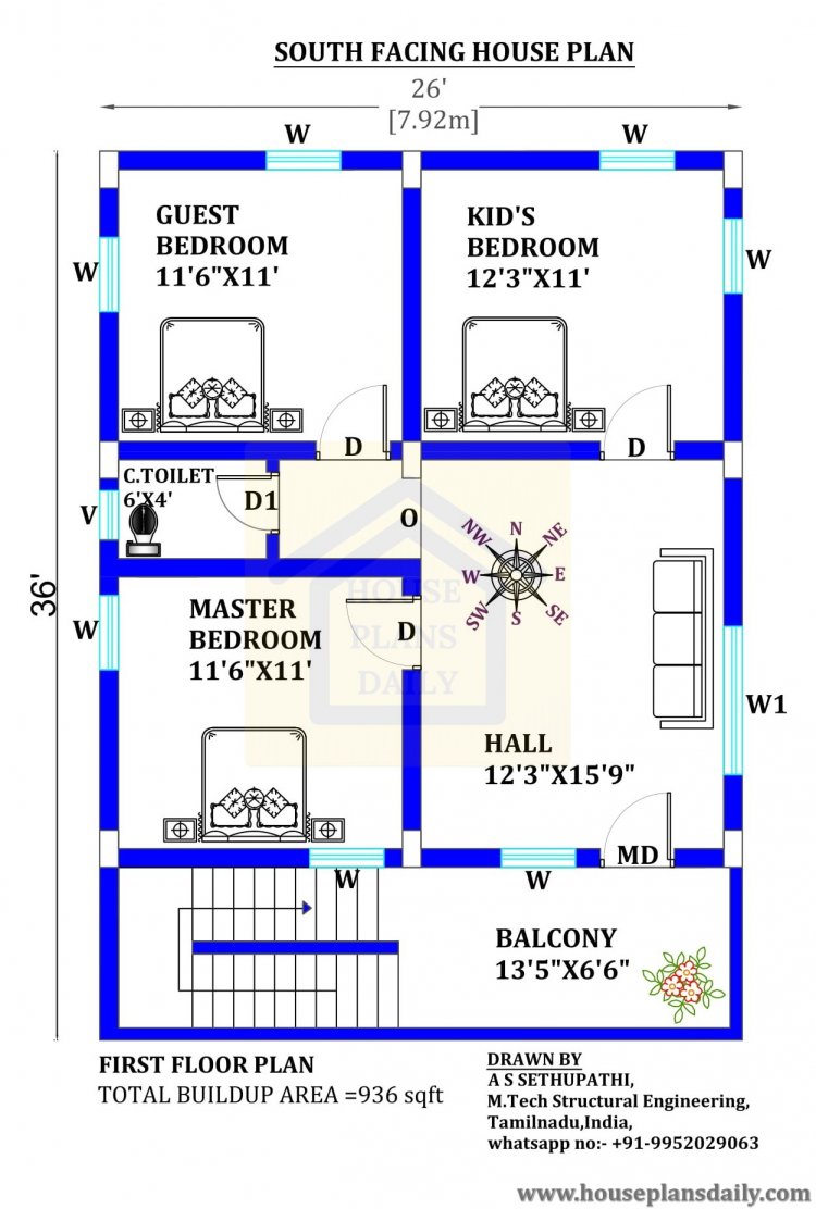 18 36 House Plan South Facing