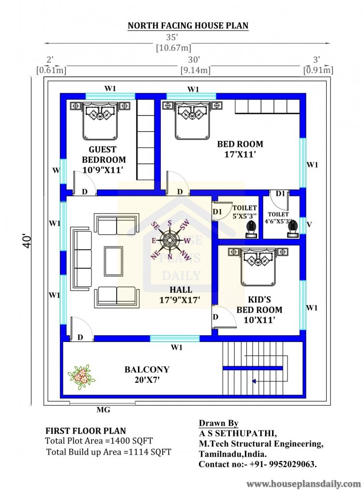 North facing house | 5BHK House Plan | Two Story Building