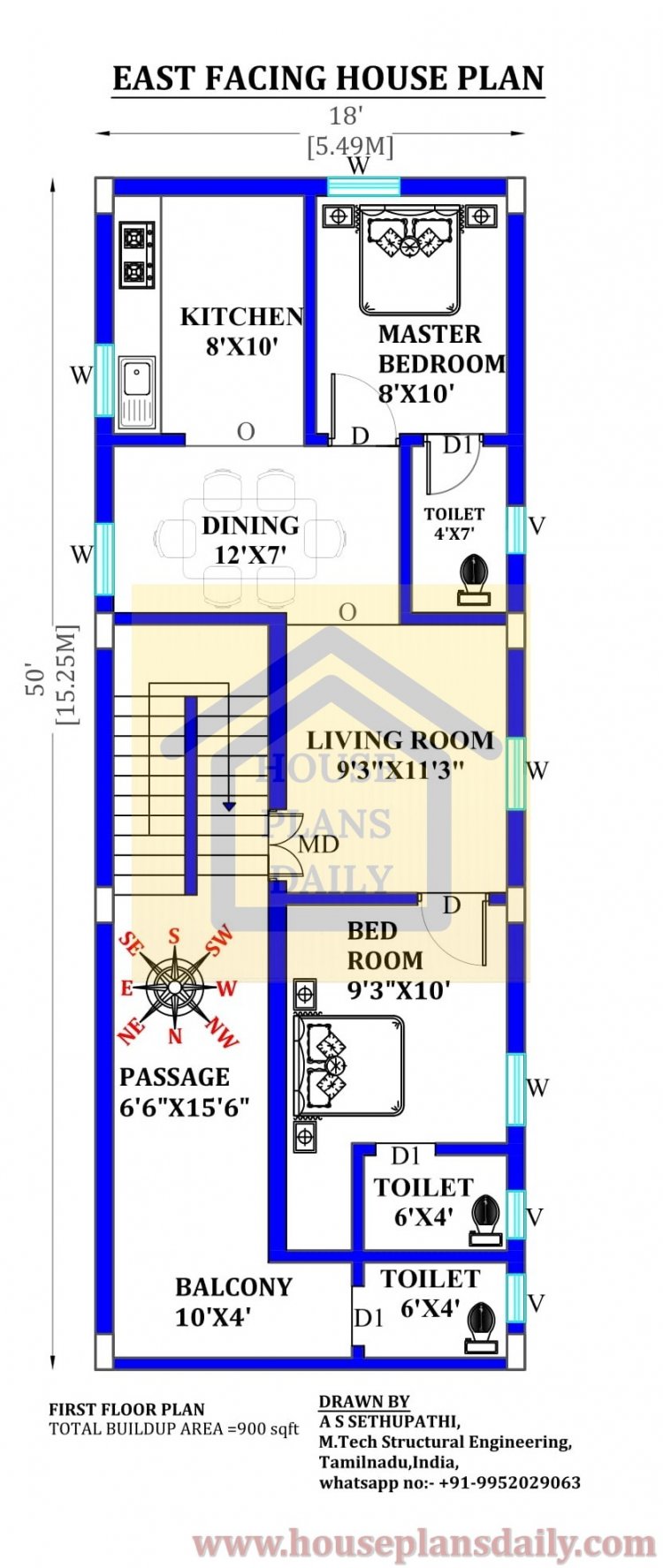 North And East Facing House Plan 900 Sqft Floor Plan House Plans Daily