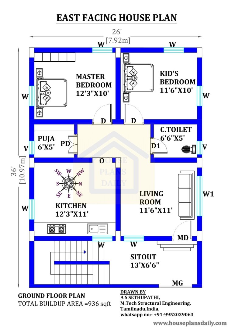 26*36 house plan east facing