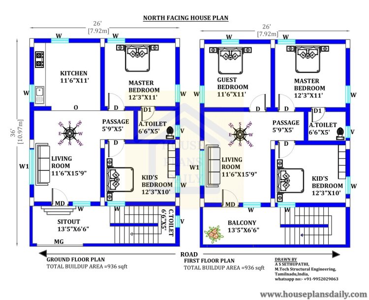 36x26 2bhk house plan