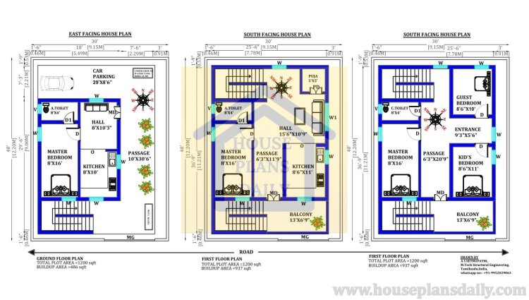 1200 square feet House Plan with Car Parking | 30x40 House