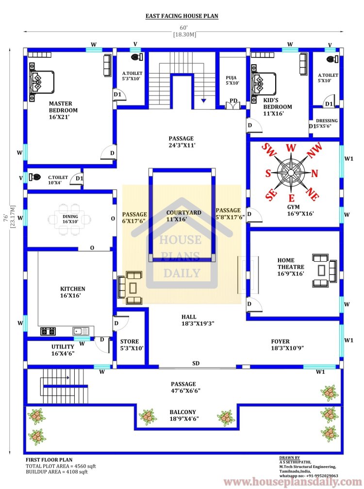 Plan For East Facing House As Per Vastu | 3bhk Villa Design - House ...