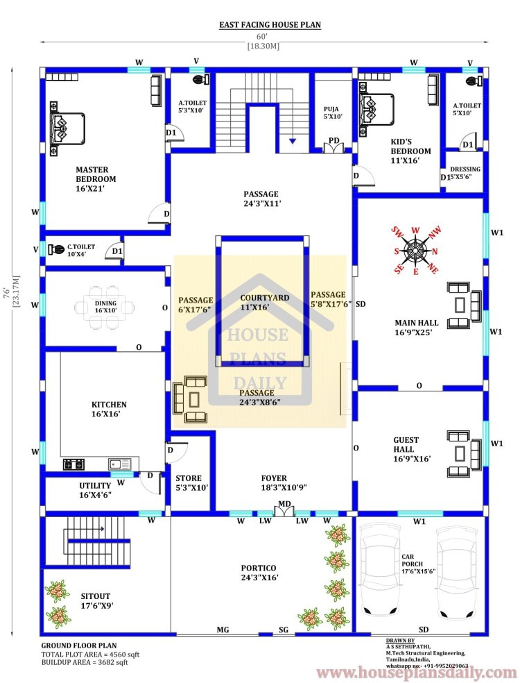 Plan for East Facing House As Per Vastu | 3bhk Villa Design