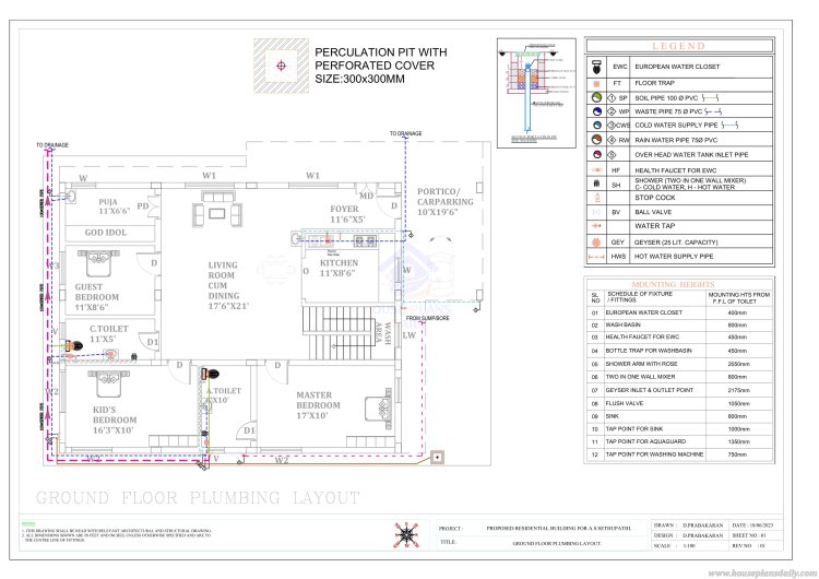 1600 Sqft House | House Electrical Wire Diagram | Plumbing Drawing