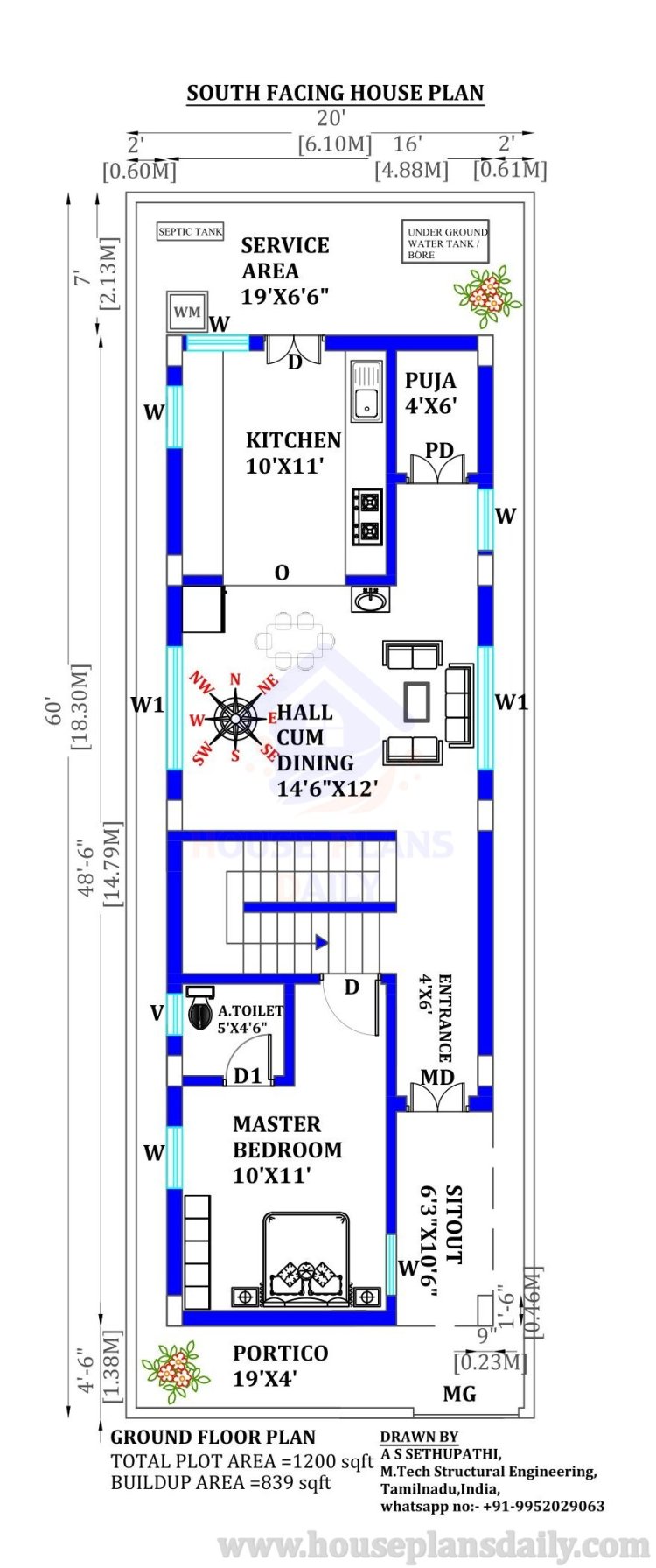 20 60 House Plan PDF 20 By 60 House Plan 20 X 60 2BHK House Plan 