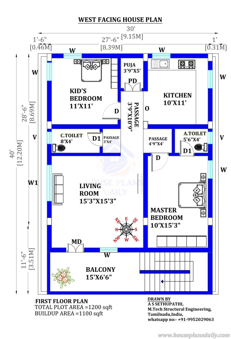 West Facing House Vastu Plan 30x40 | West Face House | Vastu Homes ...