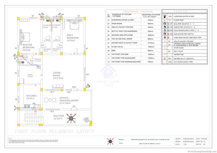 House Plumbing Drawing | House Electrical Drawing | East Facing House Plan