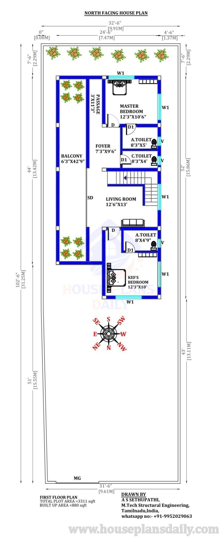 1200 Sq Ft House Plan | 4 Bhk Home Design