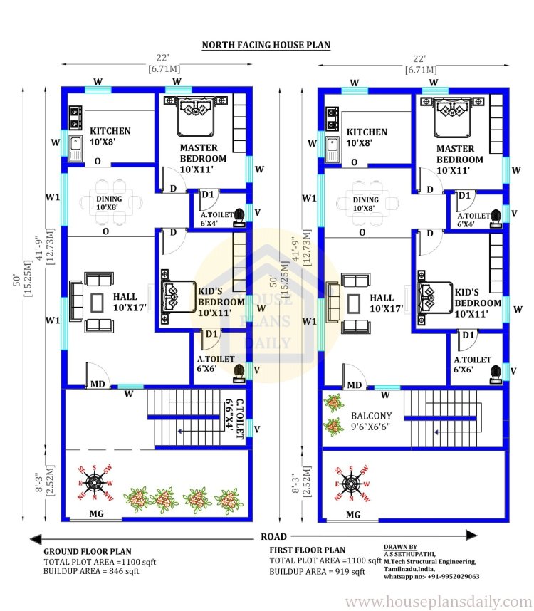 22x50 House Plan | Two Floor House | Rent House Plan