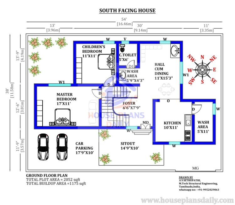 South Facing House | South Facing House Plan with Car Parking