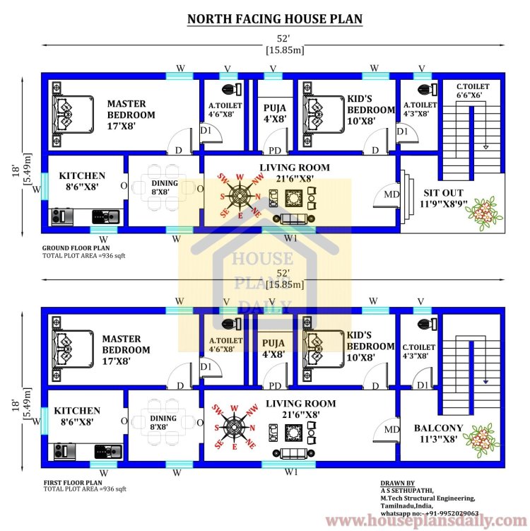 2 Bedroom House Plan | North Face House | Housing Plan Design