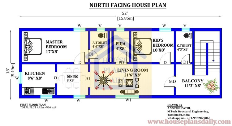 2 Bedroom House Plan | North Face House | Housing Plan Design