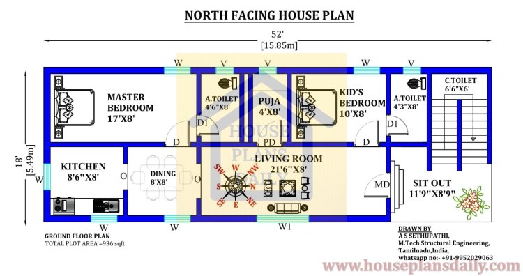 2 Bedroom House Plan | North Face House | Housing Plan Design