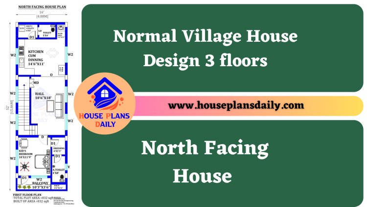 Normal Village House Design 3 floors | North Facing House