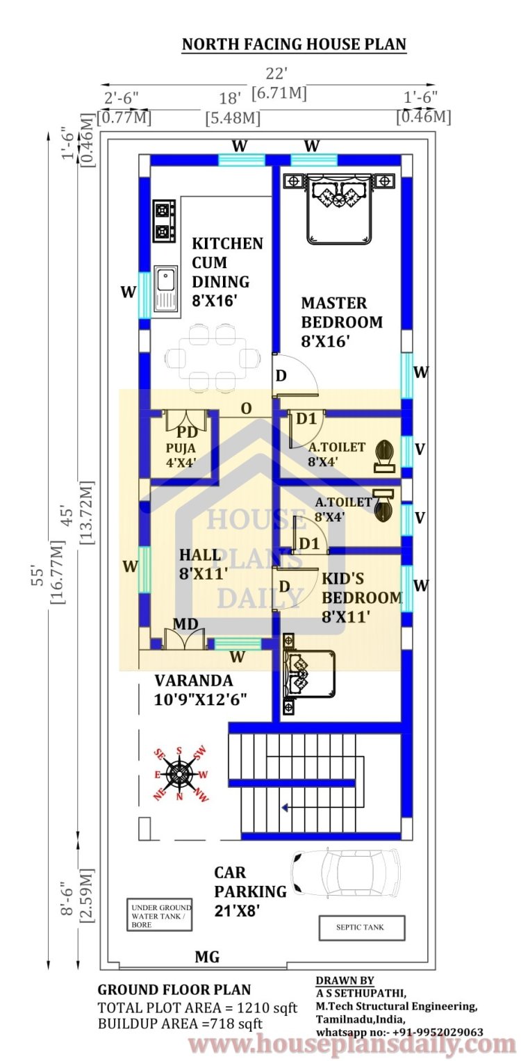 2 Bed House Design Plan | House Plan Design | North Facing House Plan