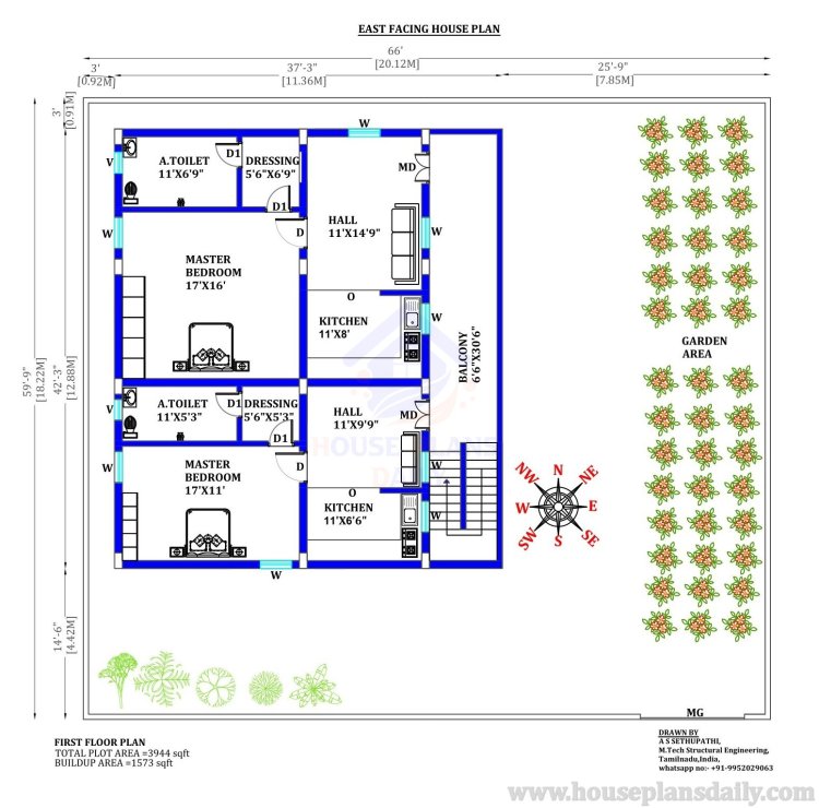 Rent House Plan | East Facing House | 2 Bed House Design Plan