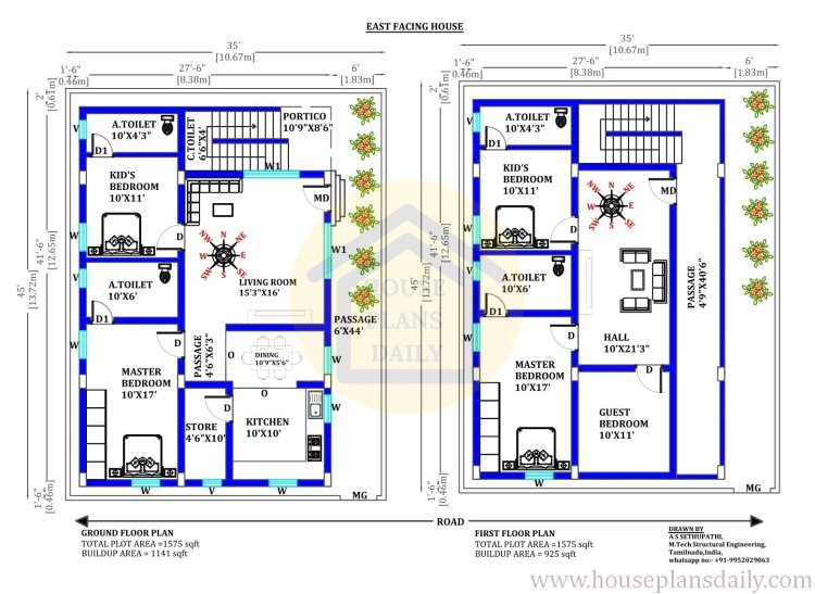 East Facing House Plan with Vastu Shastra